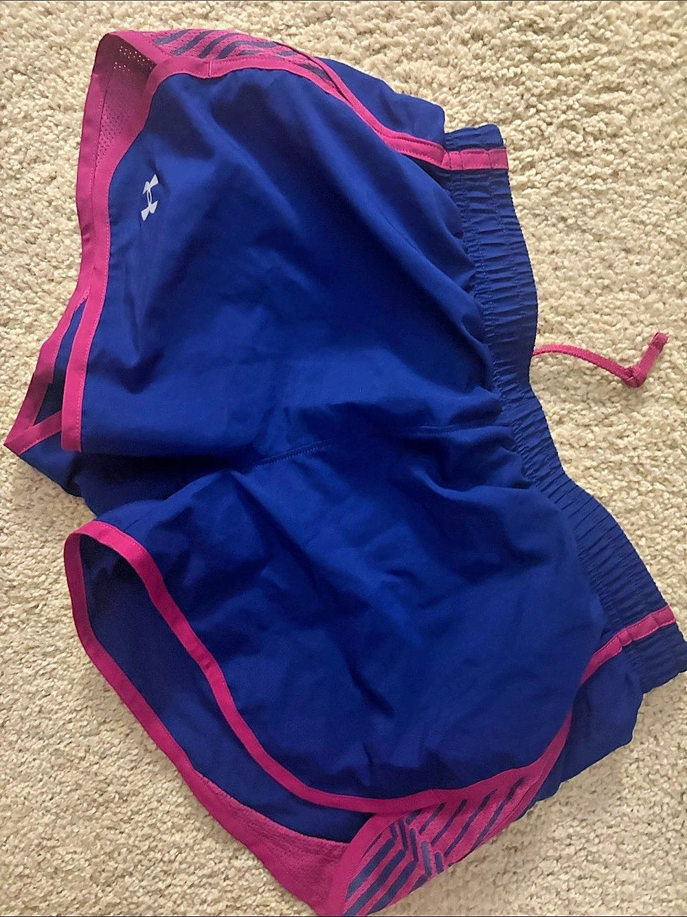 Under Armour Striped Athletic Shorts Blue & Pink Medium